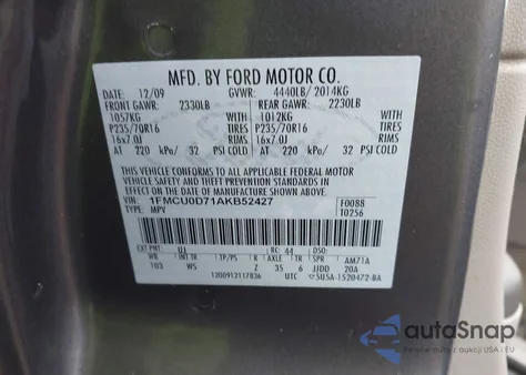 2010 Ford Escape Xlt из США, поврежденный, VIN 1FMCU0D71AKB52427